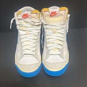 Nike White and Blue High-Tops with Orange Accents